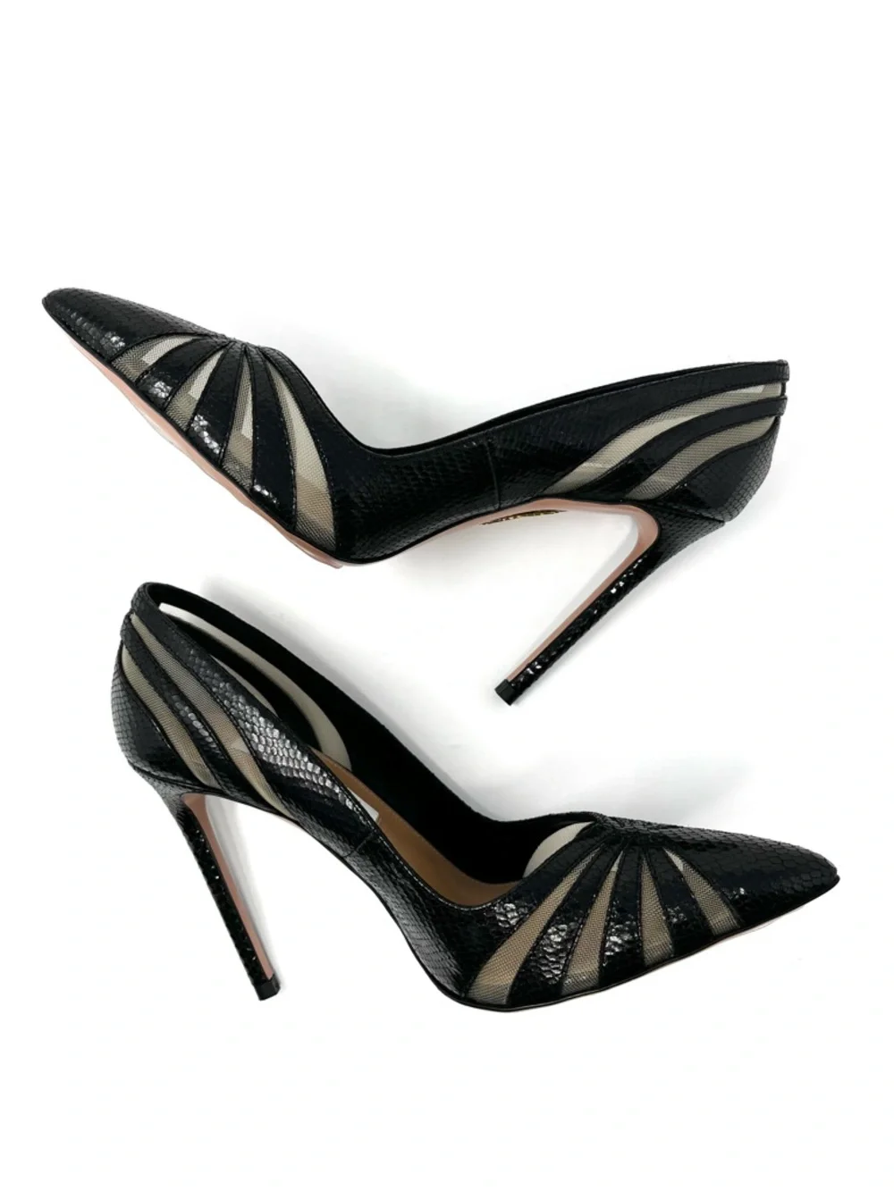 NEW Aquazzura The Spy Pump Black Pointed Toe Snakeskin High Heels Pumps 37.5 7.5